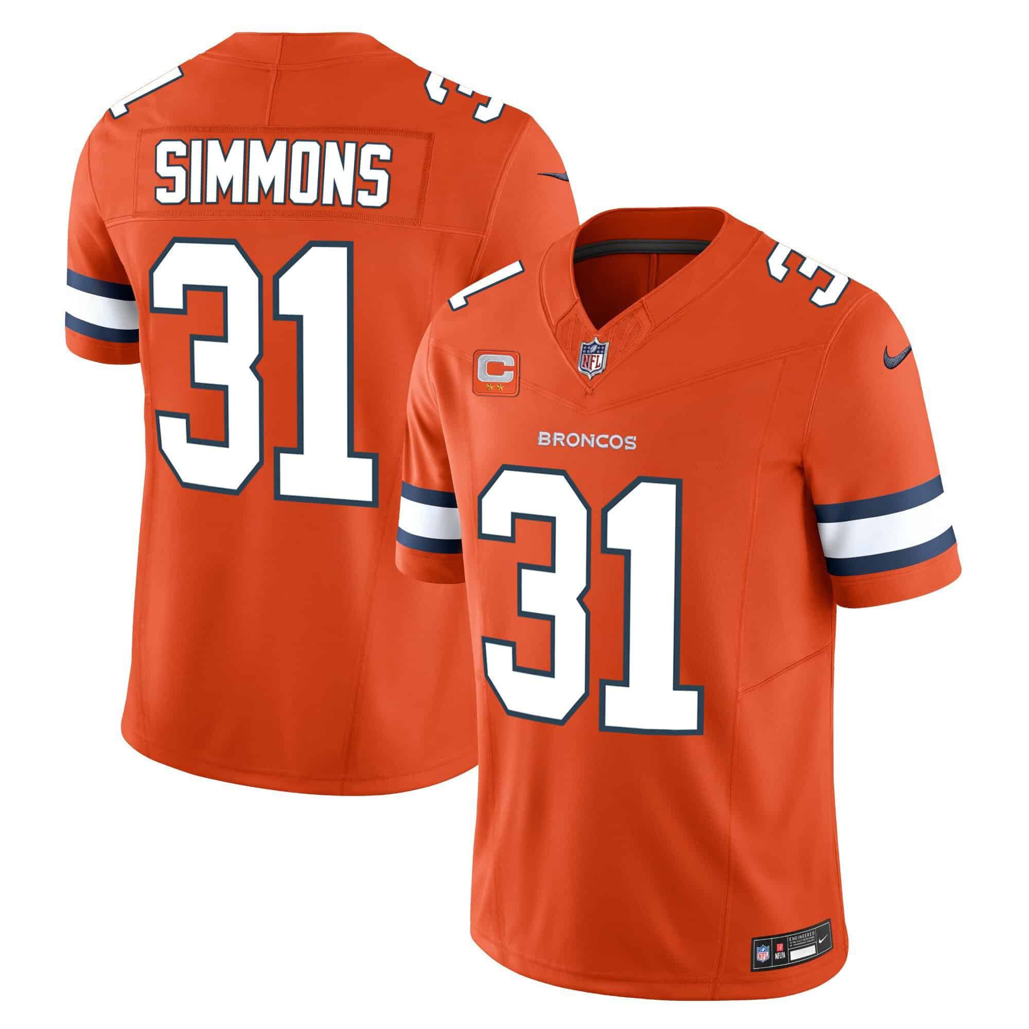 Men Denver Broncos #31 Simmons Orange 2024 Nike Vapor Limited NFL Jersey style 2